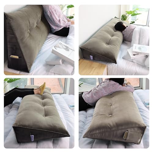 Large Blue Velvet Bed Wedge Pillow with Removable Cover S463275