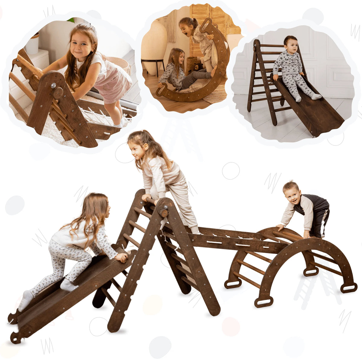 Wooden Foldable Triangle Ladder Climbing Arch Slide Board Spider Net E1618