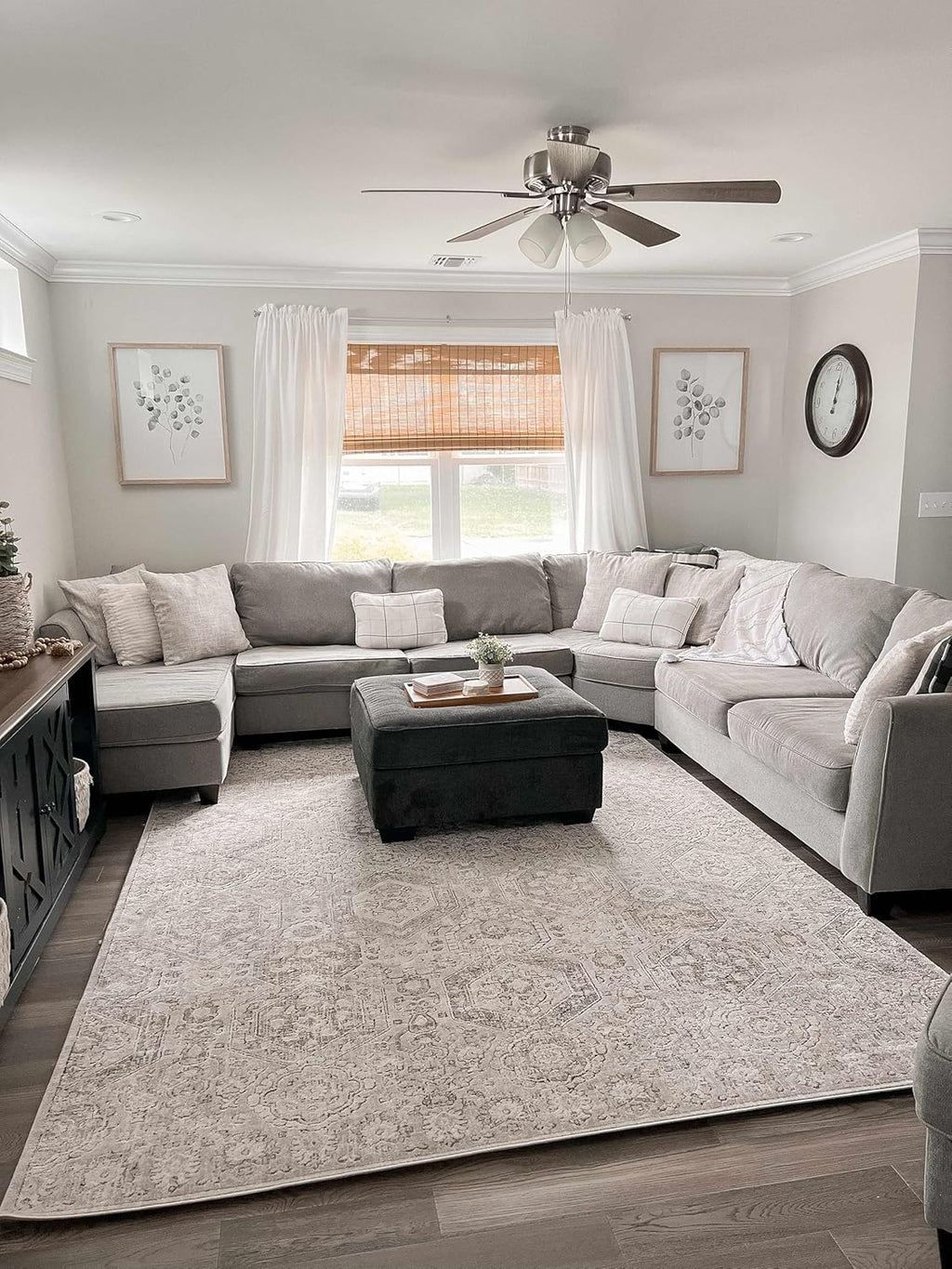 Beige Gray Brown Cream 6'7" x 9' Area Rug W4243