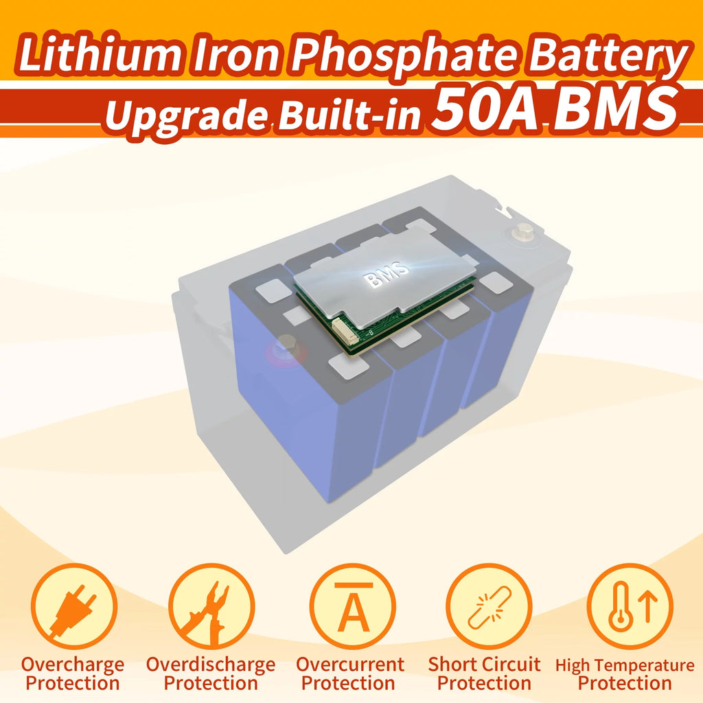 12V 60Ah LiFePO4 Battery with 50A BMS Deep Cycle F301