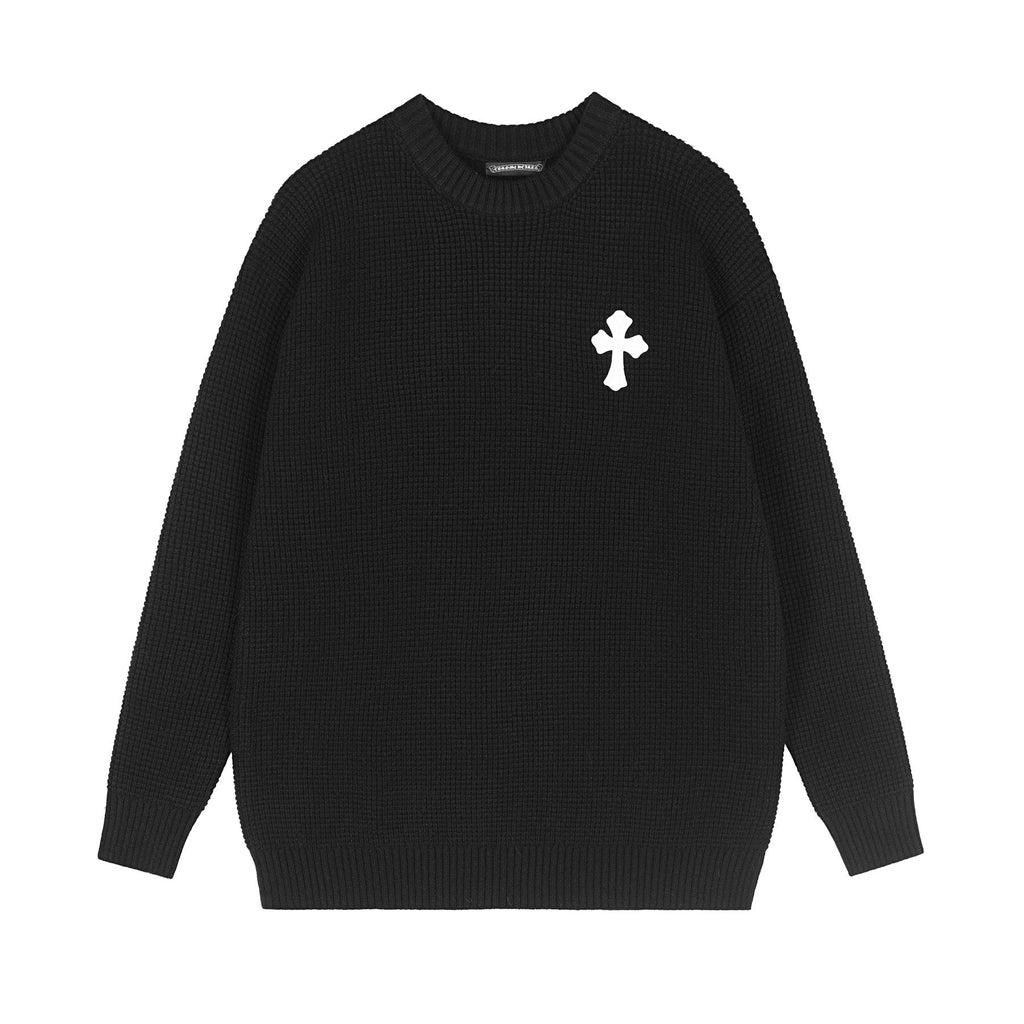 Chrome Hearts Slogan Patch Waffle Knit Crewneck Sweater