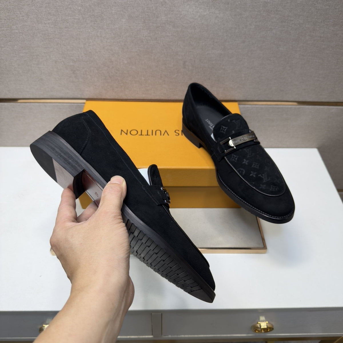 Louis Vuitton Men's Black Monogram Bar Loafers