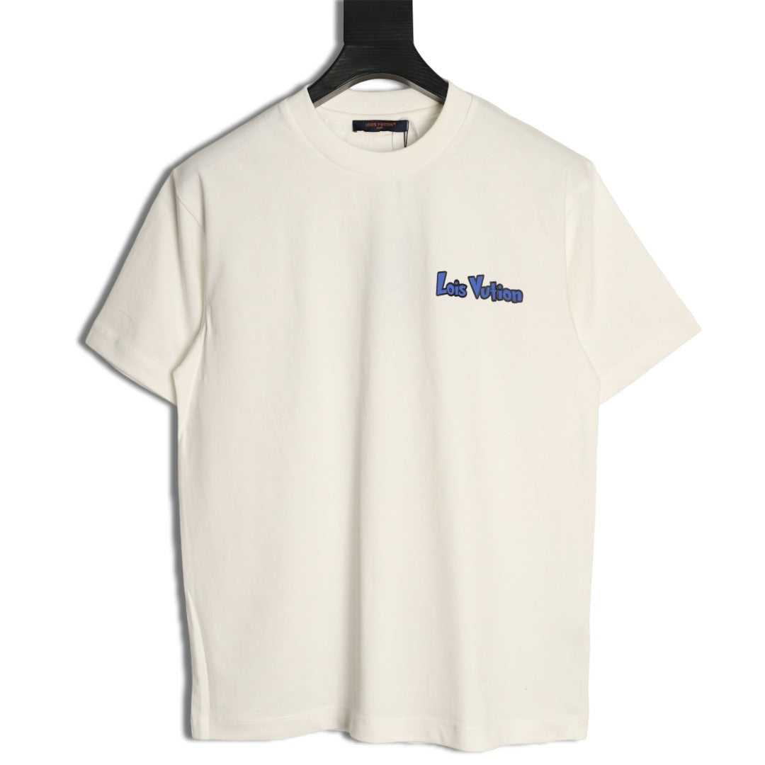 Louis Vuitton Blue-and-White Graffiti Logo T-Shirt - Off-White